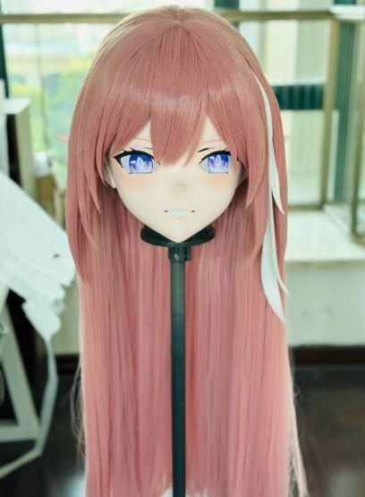 全頭マスク カツラ付き 眼球付き NO.128 ドール ヘッドロリータ人形 コスプレ マスク 変身 仮装 着ぐるみ 二次元美少女