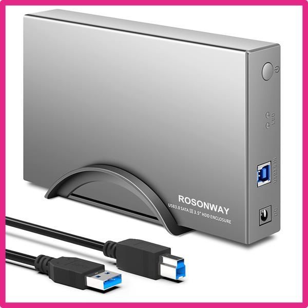 ROSONWAY HDD ケース 3.5インチUSB3.0 外付けハードディスクアルミ製 ドライブケース SATA接続 最大16TBをサポートUASP 自動スリープ機能付き （シルバー）