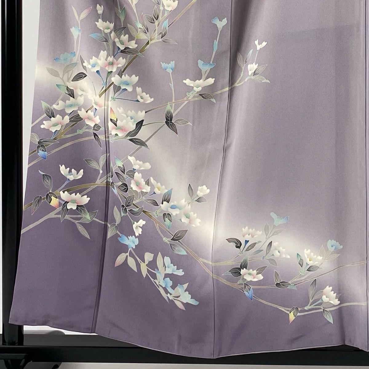 訪問着 身丈158.5cm 裄丈63cm S 袷 和泉衛知 落款 枝花 ぼかし 薄紫 正絹