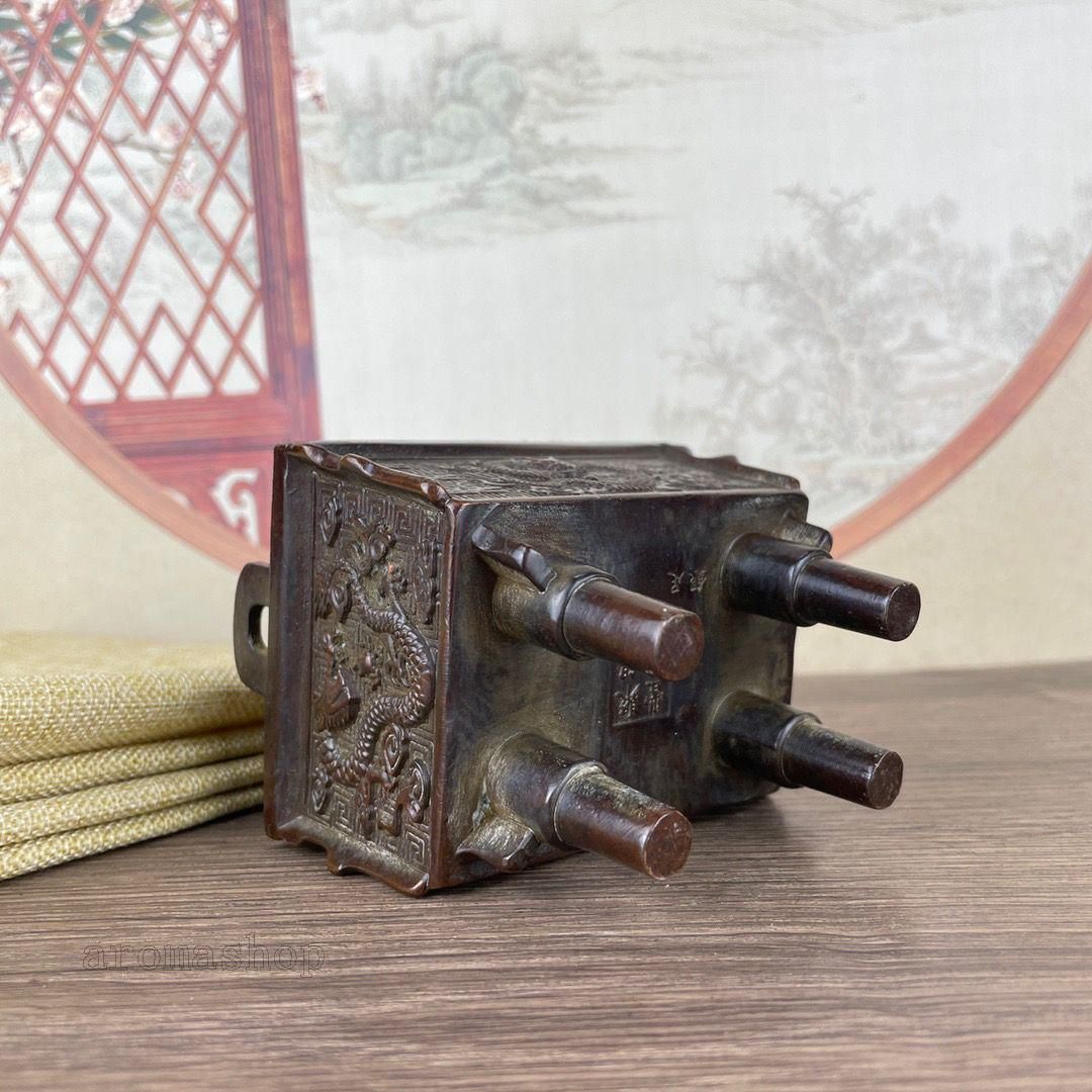 銅器 銅鼎 鼎盛千秋 四方龍鼎香炉 供養 金運 鎮宅 風水 工芸品