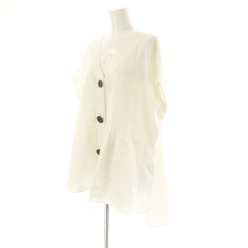 ADORE - アドーア 24AW タフタペプラムカーディガン ニット切替 38 白 ■OS アドーア ADORE 24AW タフタペプラムカーディガン ニット切替 38