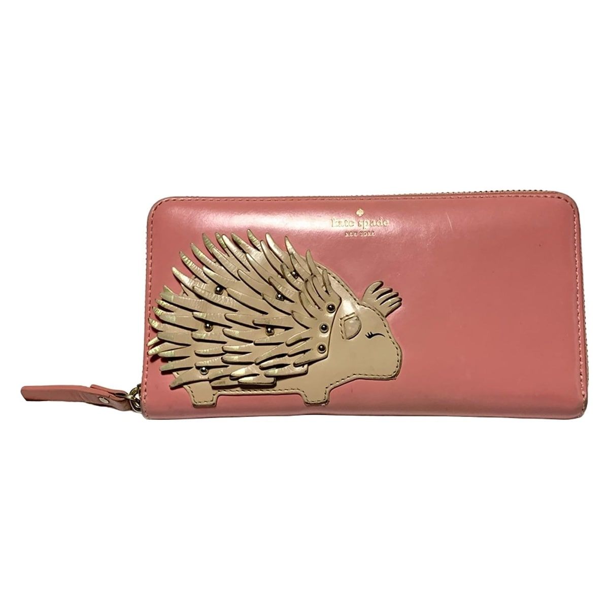 Kate spade ケイトスペード 長財布 - PWRU5746 ライトピンク×ベージュ ハリネズミ スタッズ ラウンドファスナー レザー