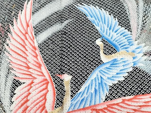 平和屋着物○豪華振袖 総絞り 孔雀文 黒地 金銀彩 正絹 逸品  