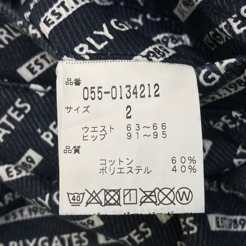 サイズ：2 PEARLY GATES パーリーゲイツ スカート ロゴ総柄 ネイビー系