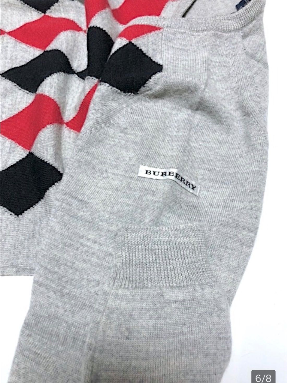 バーバリーゴルフ　ゴルフウェア・長袖ニット・アーガイル・Vネック・カシミヤ混