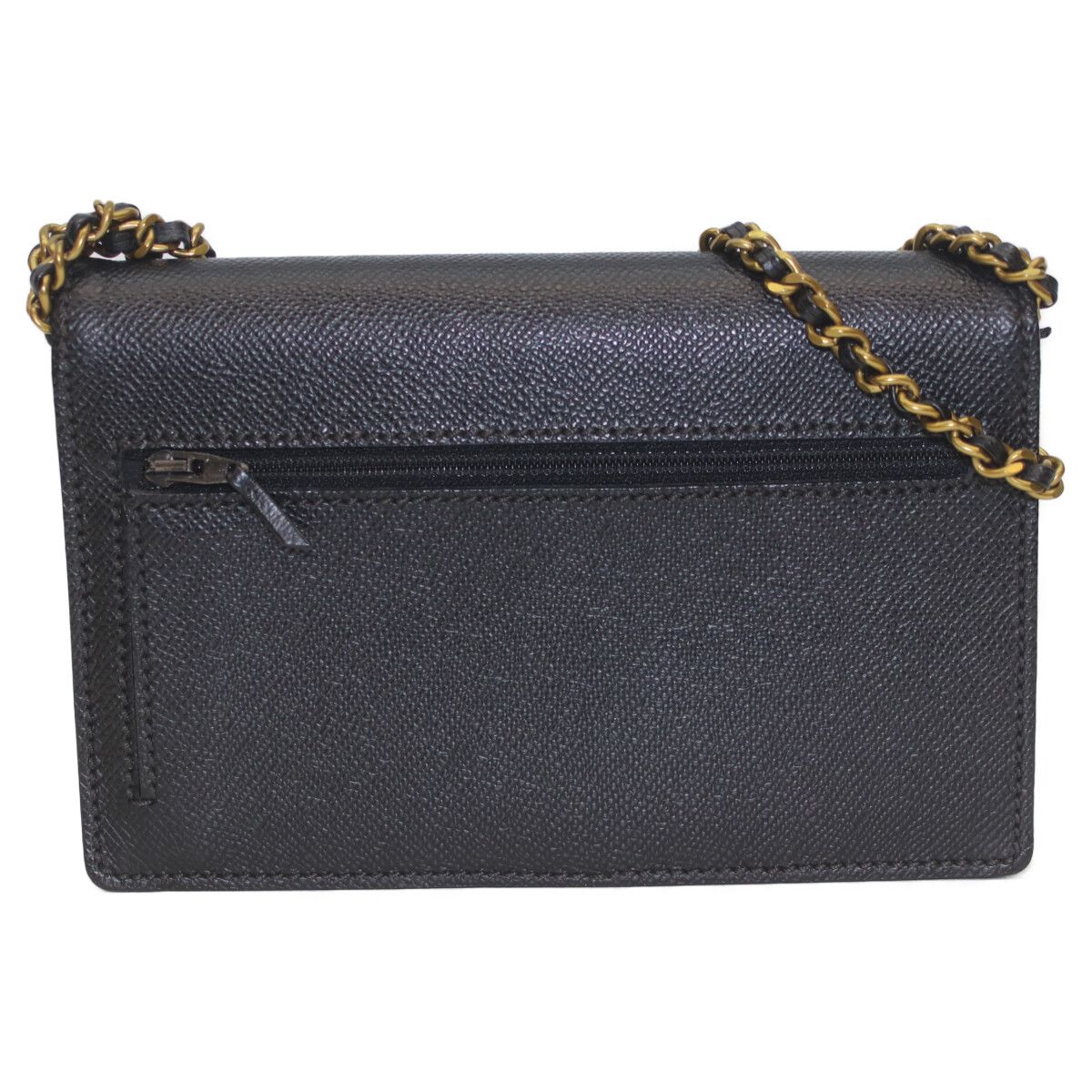 CHANEL シャネル 5番 黒 キャビア G金具 チェーンウォレット