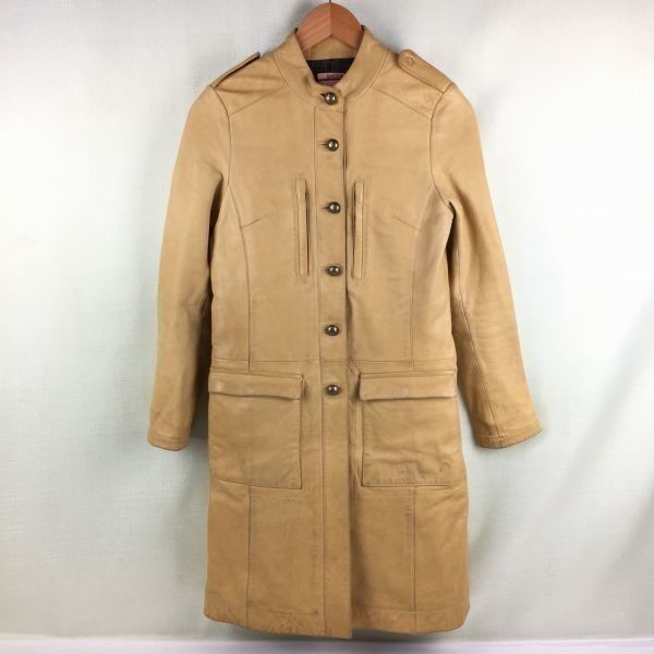 BACCA×Harris Tweed 羊革 裏地ハリスツイード シープレザーコート size38 ベージュ トゥモローランド/bag〕菅NO.Wじ60-5