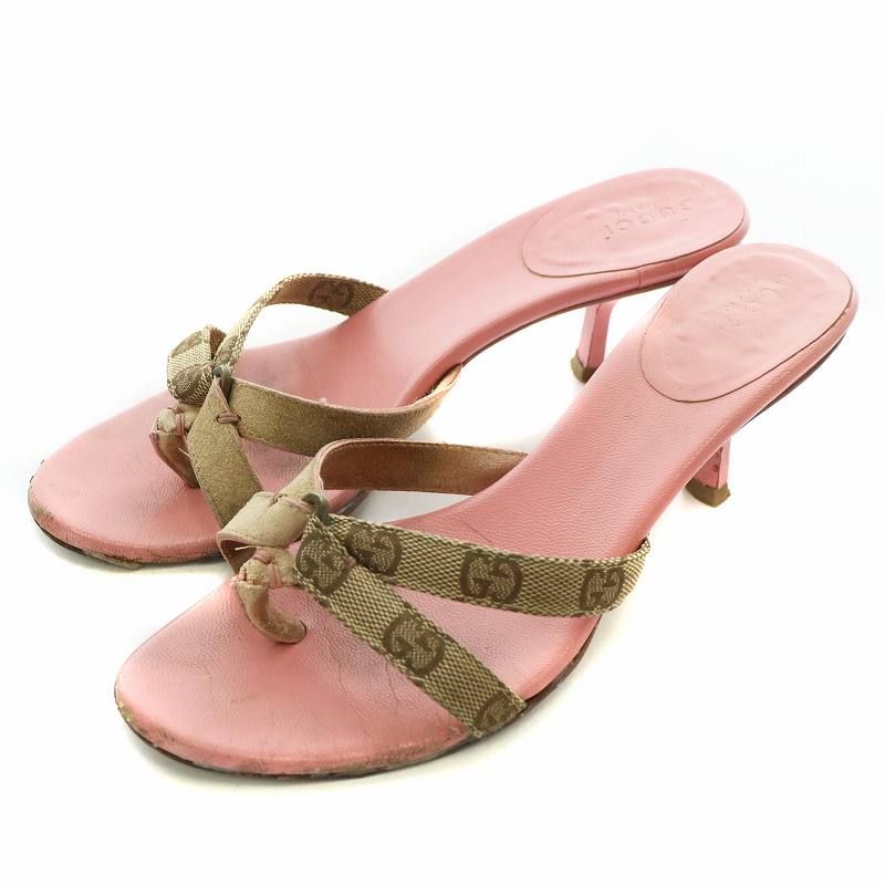 【GUCCI】ヒール　サンダル　GCキャンバス　ミュール GUCCI】ヒール サンダル ミュール GGキャンバス 22cm相当 - メルカリ