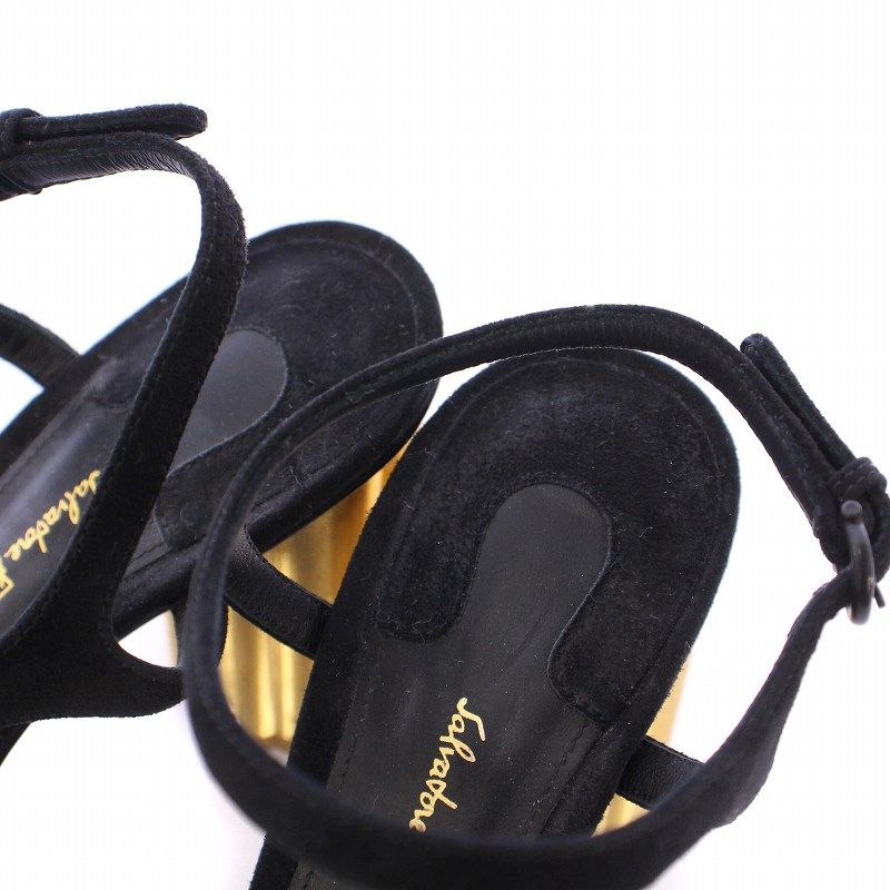サルヴァトーレフェラガモ スエード アンクルストラップ サンダル 黒色 サルヴァトーレフェラガモ Salvatore Ferragamo ストラップ