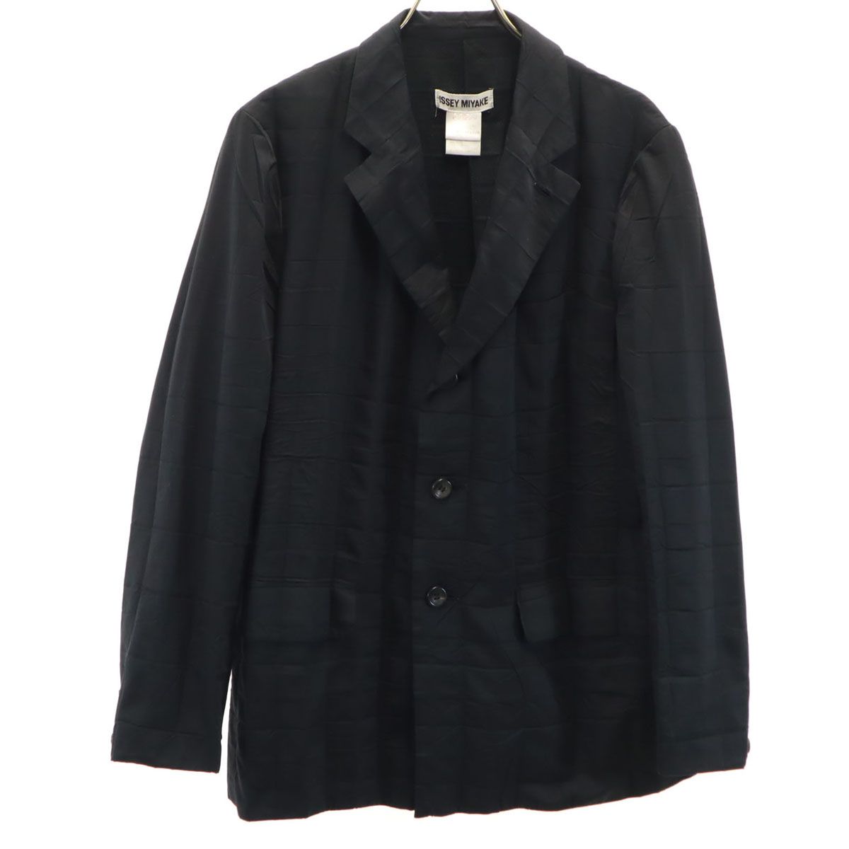 【極美品】イッセイミヤケ テーラードジャケット 総エンボス加工 ブラック ISSEY MIYAKE イッセイミヤケ 90s 日本製 オールド プリーツ加工
