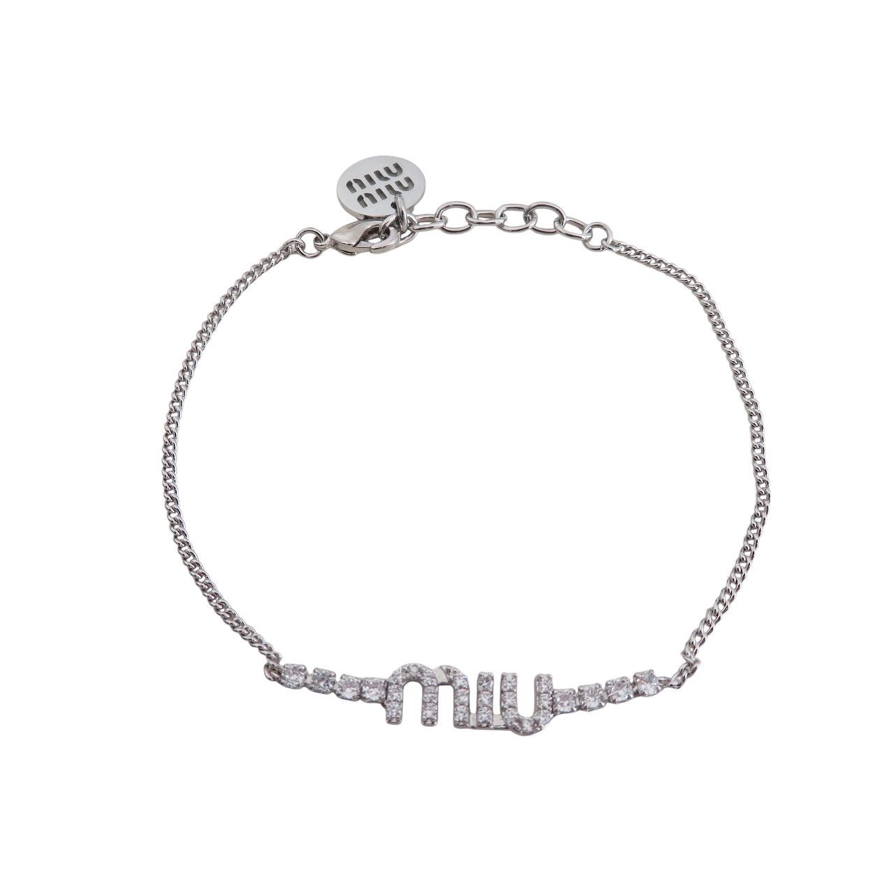 美品 ミュウミュウ 5IB454 2DNC チャームロゴ メタル シルバー