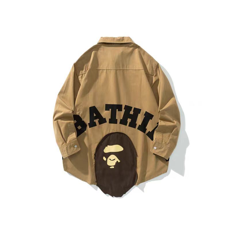 【新品】A BATHING APE アベイシングエイプ 長袖  シャツ 男女兼用 カーキ