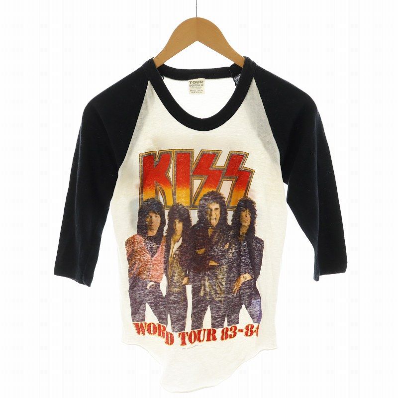 キッス KISS 80S Tシャツ カットソー 7分袖 S 白 ホワイト 黒 ブラック /AN19 レディース キッス KISS 80S Tシャツ カットソー 7分袖 S 白 ホワイト 黒