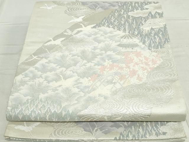 真作/今尾景年/花籠画賛/扇面/絹表装/横物/布袋屋掛軸HI-756 平和屋着物◎六通柄袋帯 唐織 扇面重ね花車文 金糸 正絹 逸品