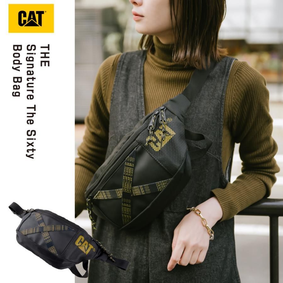 キャタピラー cat ボディバッグ ウエストポーチ ショルダーバッグ メンズ レディース BLACK かっこいい ブラック シール 斜め掛け アウトドア cat84050