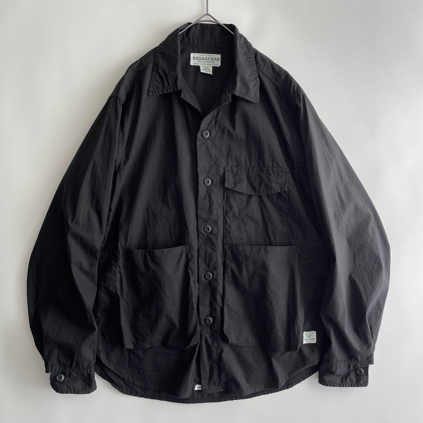 美品】SASSAFRAS size/S (q) ササフラス 薄手 シャツジャケット カバーオール ワーク コットン ブラック 黒 無地 JAPAN  SHIRT JACKET - メルカリ