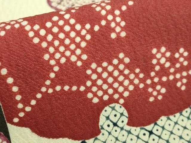 平和屋本店□極上 摺型友禅 京都 多ち花 九寸名古屋帯 雪輪鹿の子花文