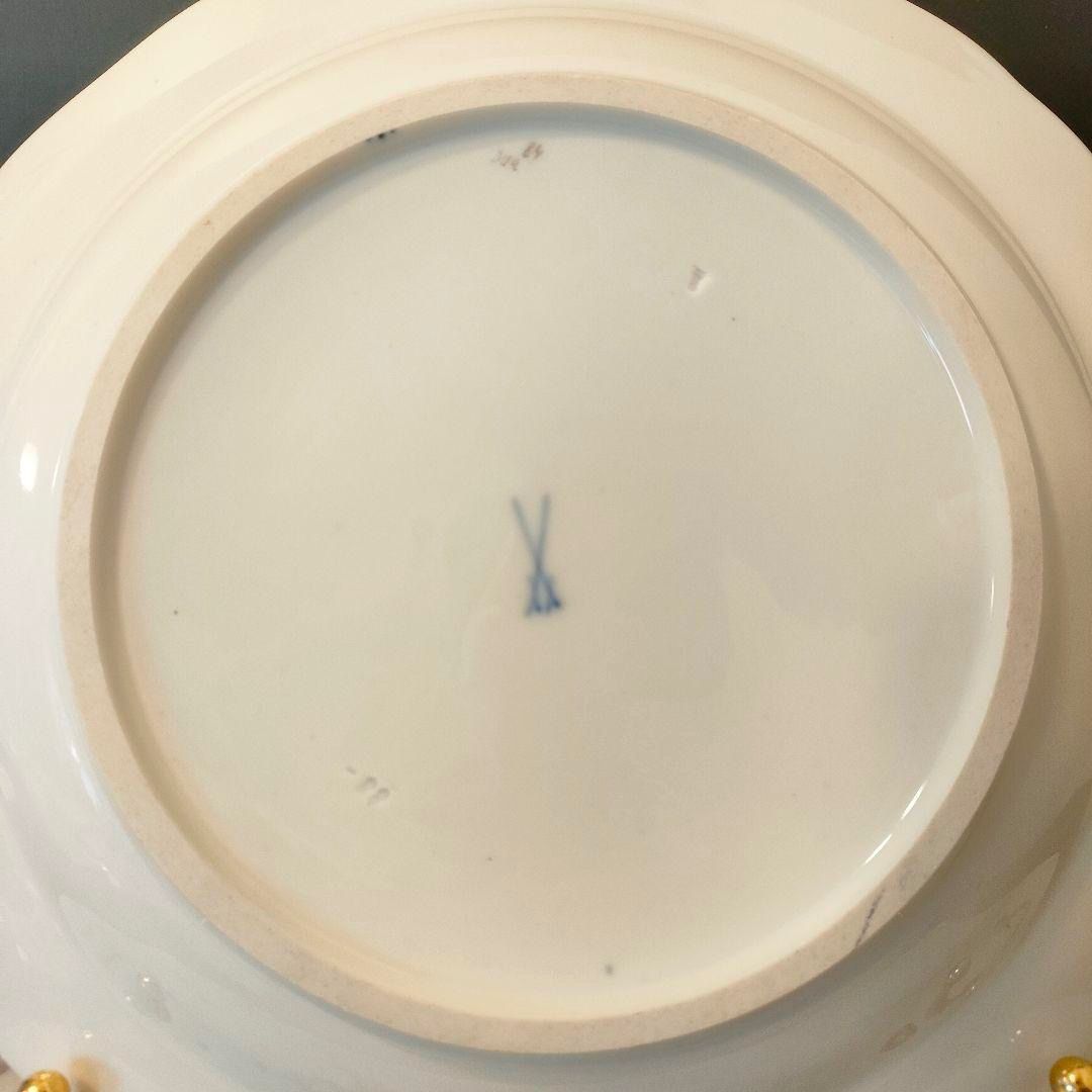 高級 ★ Meissen マイセン Ａカンテ コバルト 金彩フラワーブーケ 大皿 MEISSEN - 高級 ☆ Meissen マイセン Aカンテ コバルト 金彩