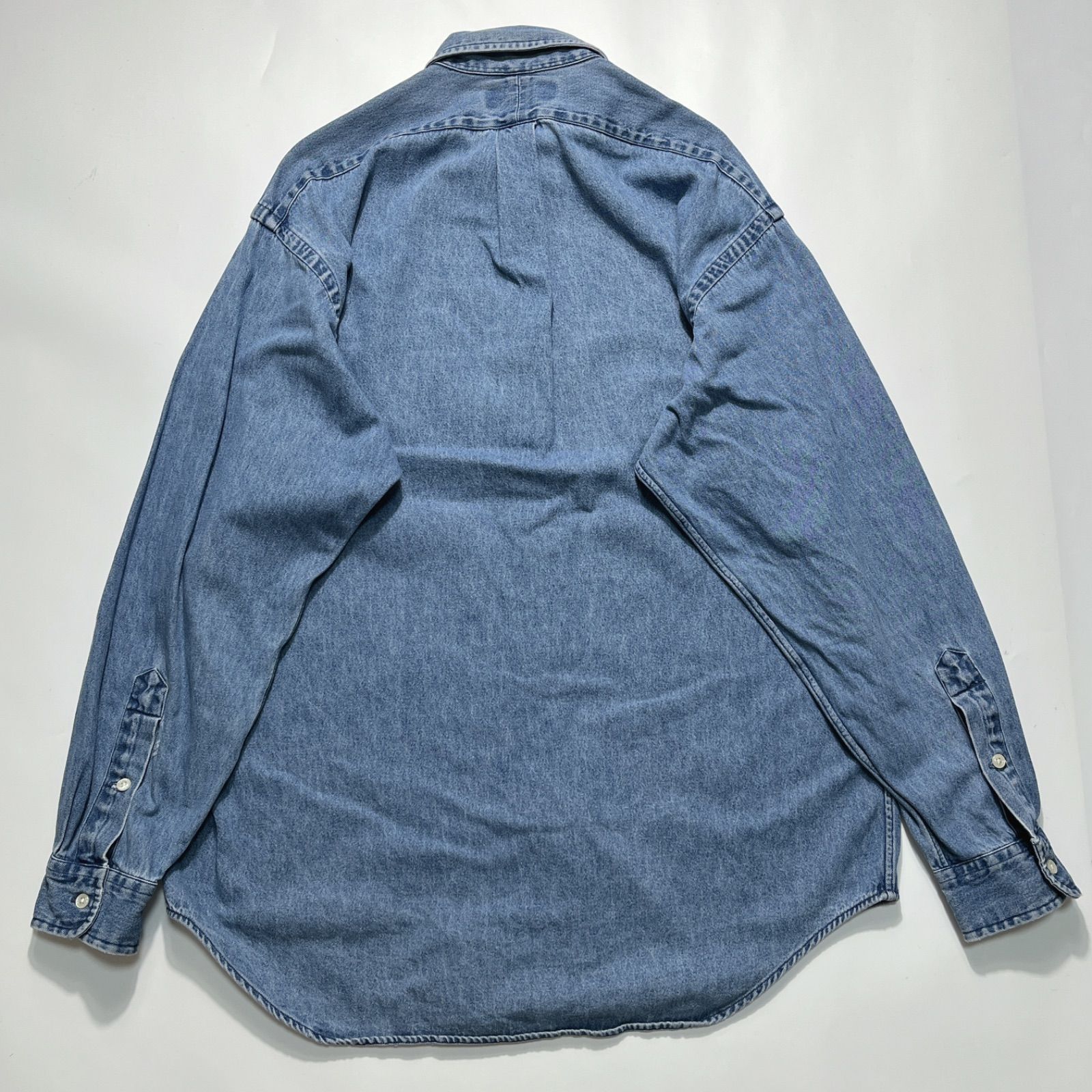 美品 90sビンテージ Ralph Lauren The Big Shirt 古着 90s Ralph Lauren 「BIG SHIRT」 ワンポイント 刺しゅう 細