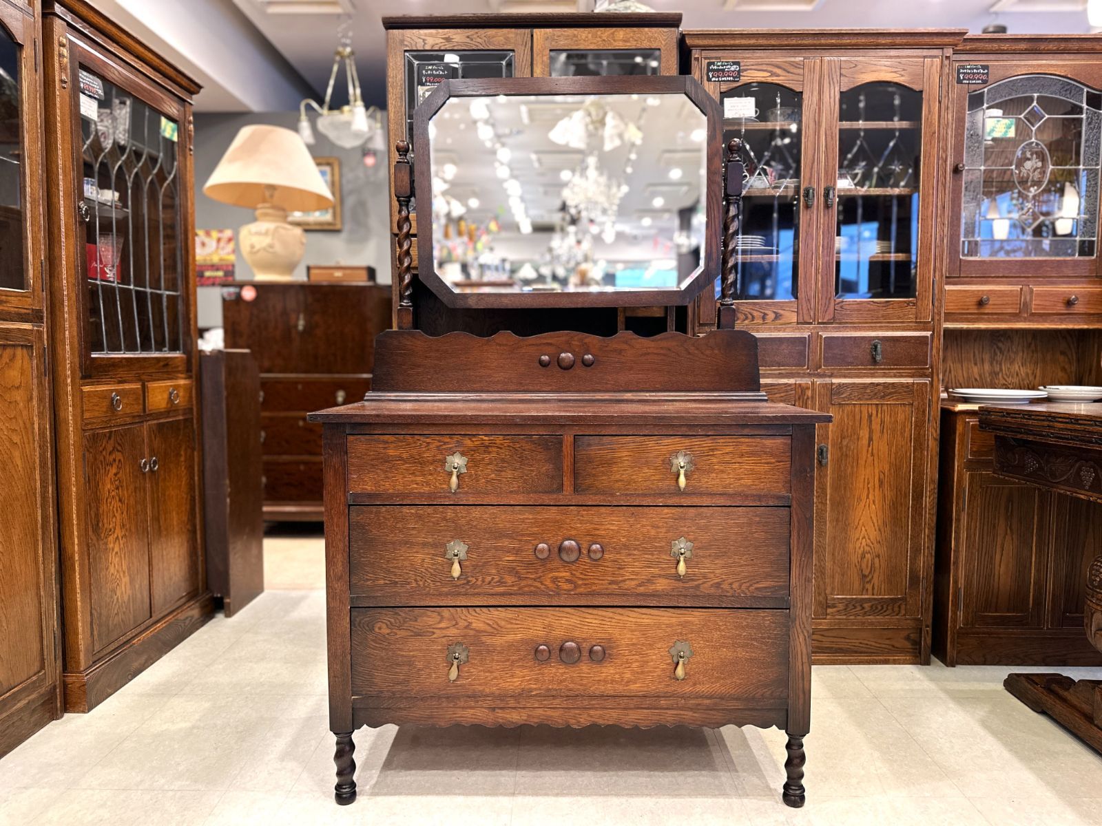 英国アンティークミラーバック サイドボード 2個口60000円 下段 ミラー