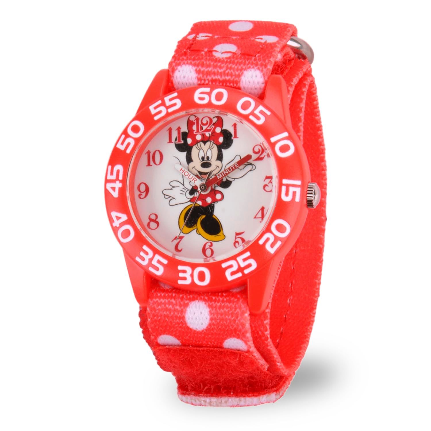 ディズニー キッズW001665 ミニーマウスプラスチックケースウォッチ プリントストレッチナイロンストラップ アナログ表示 レッドウォッチ [レッド、レッドポルカホワイト。]