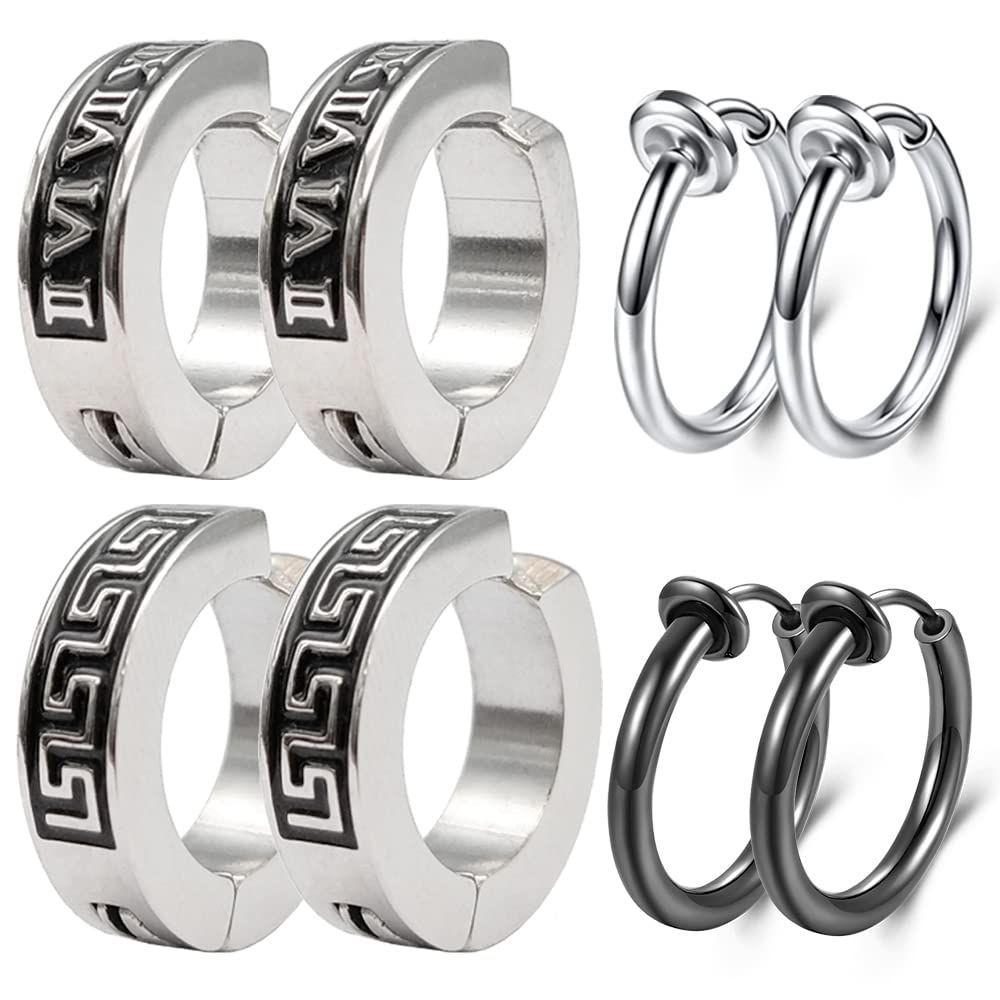 在庫処分 ユニセックス メンズ フェイクピアス アレルギー対応 イヤーカフ イヤリング フープ ノンホール プレゼント リングピアス クロス めんず 4種ペア8個セット ピアス フェイク GOKEI