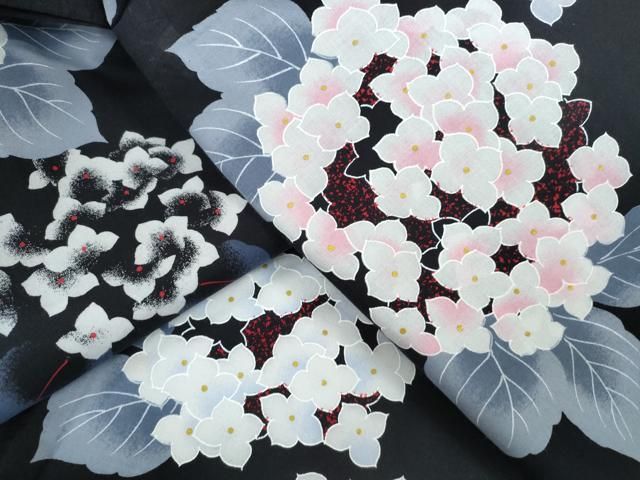 平和屋着物∴夏物 浴衣 紫陽花 黒地 金彩 綿 ♥ CAAW1164ng