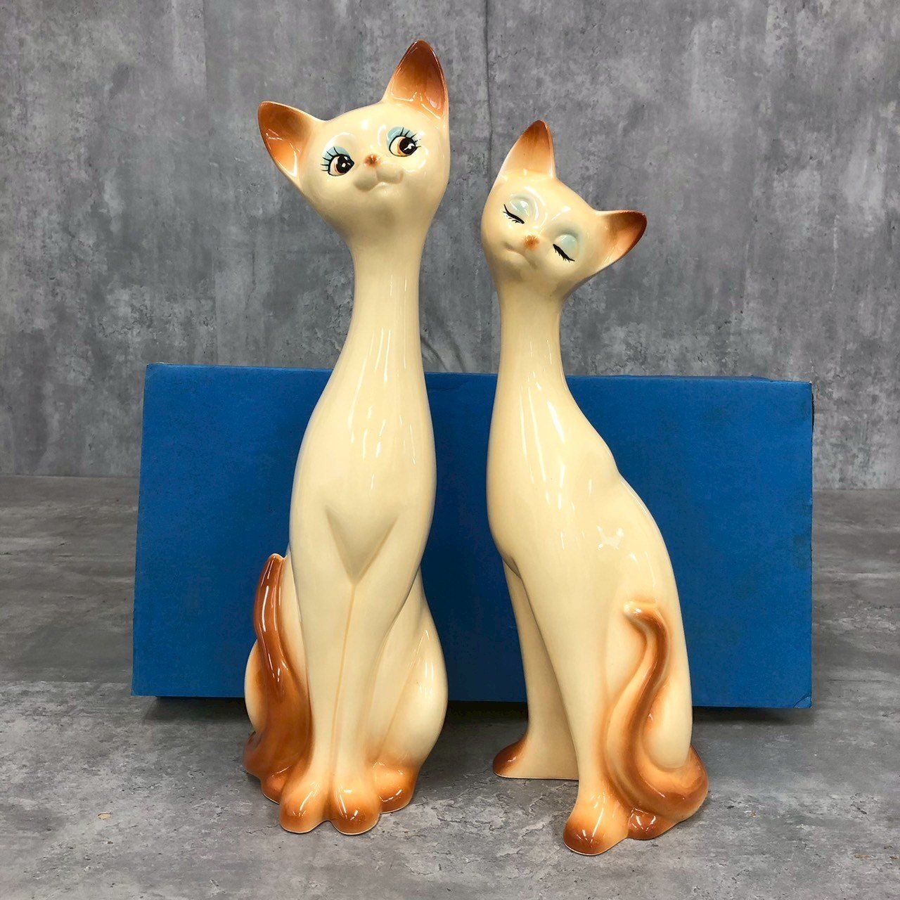 シャム猫 置物 レトロ アンティーク ヴィンテージ 陶器 ペア