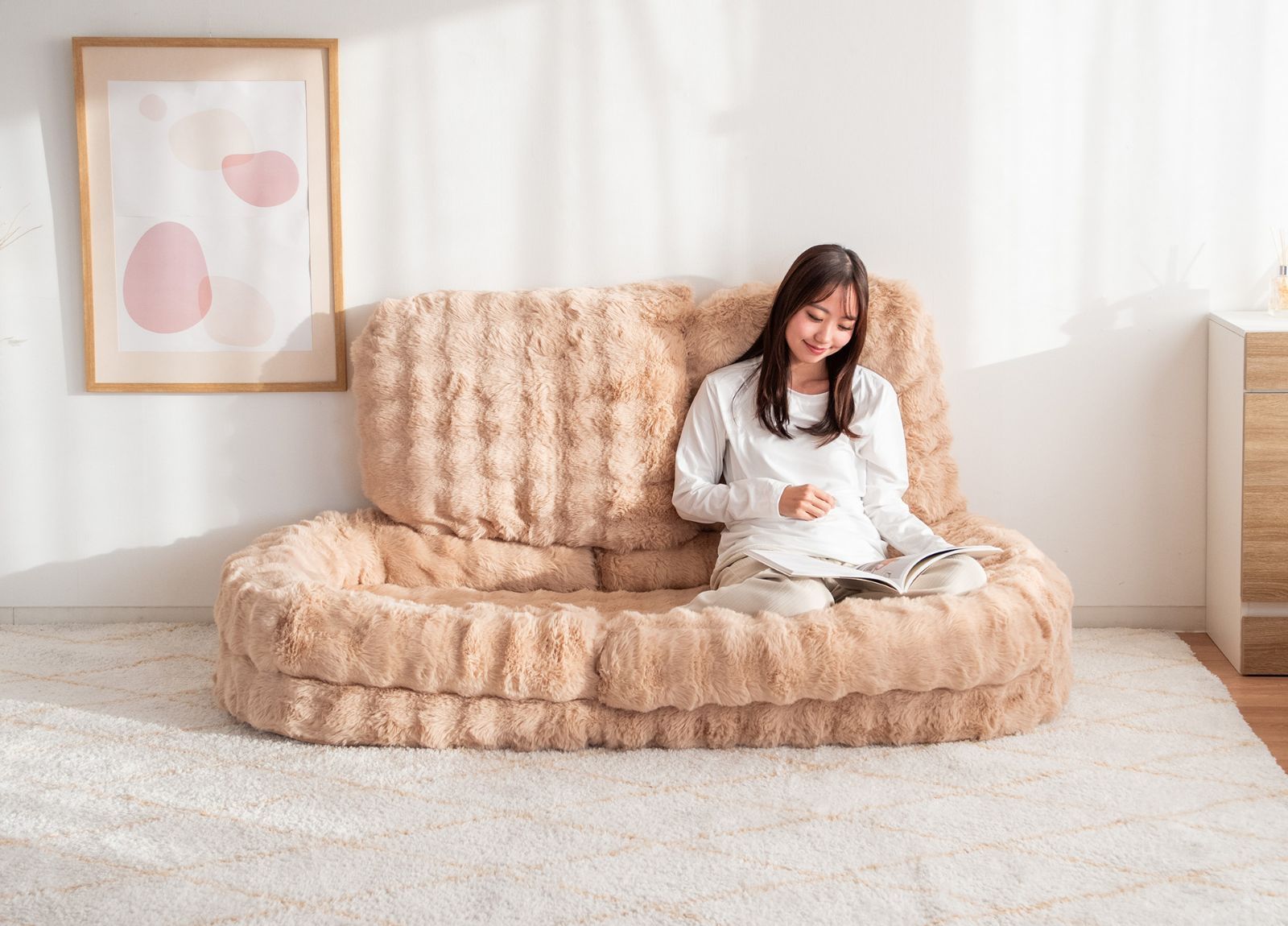 巣ごもり ふわとろ ソファベッド ベージュ 幅90cm ソファ クッション マイクロファイバー ふわふわ あったか