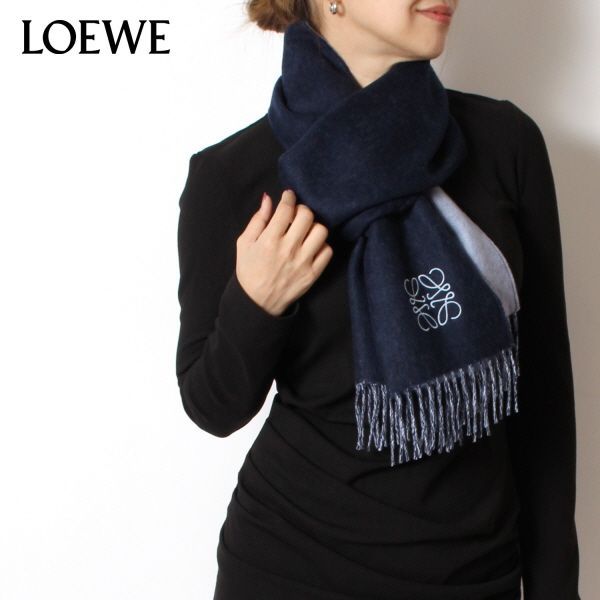 ロエベ LOEWE ANAGRAM SCARF ウール+カシミヤ バイカラー スカーフ