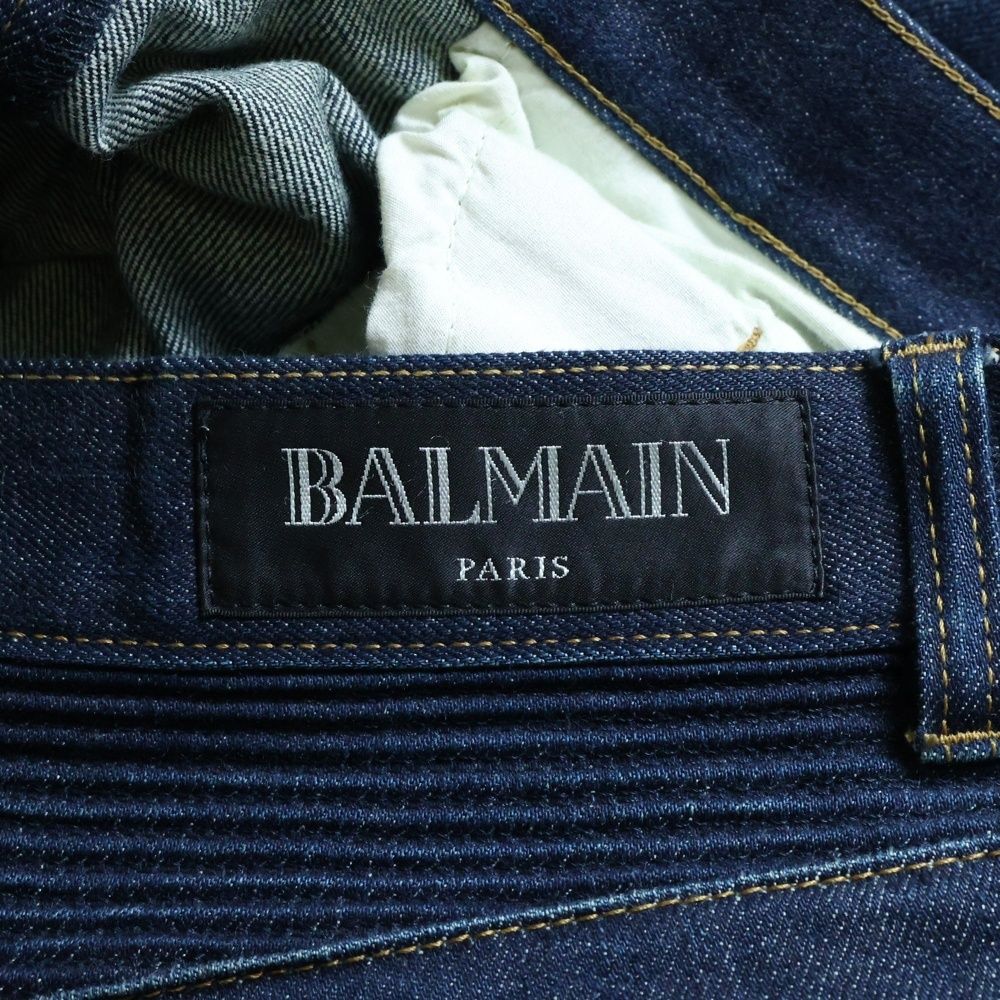 【美品】BALMAIN バルマン リジット バイカーデニム ダークブルー 楽天市場】BALMAIN バルマン デニム バイカーパンツ ダメージ