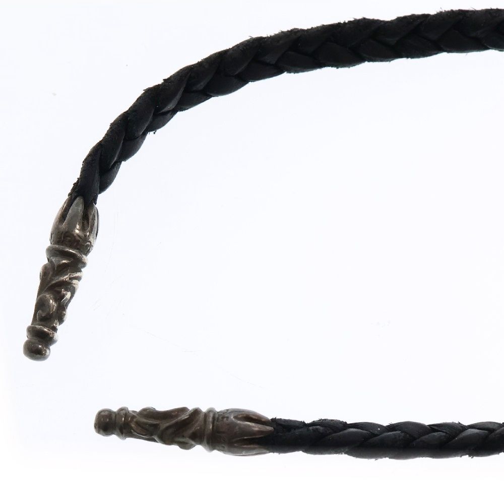 CHROME HEARTS クロムハーツ LEATHER BRAID スクロールチップ レザーブレードネックレス ブラック|シルバー