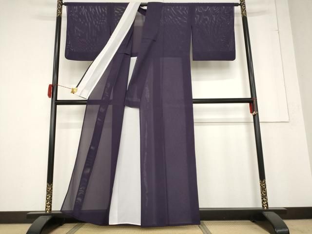 平和屋着物 夏物 色無地 絽 深紫色 洗える着物 AABB5882st