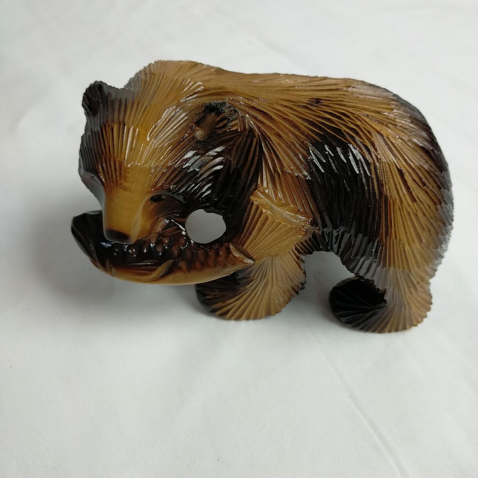 北海道 民芸品 工芸品 木彫り熊 熊＆鮭 置物 彫刻 木製置物 伝統彫刻 