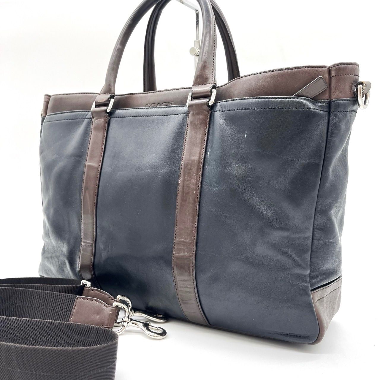 良品☆コーチ メトロポリタン 2way ビジネスバッグ 紺 焦茶 オール