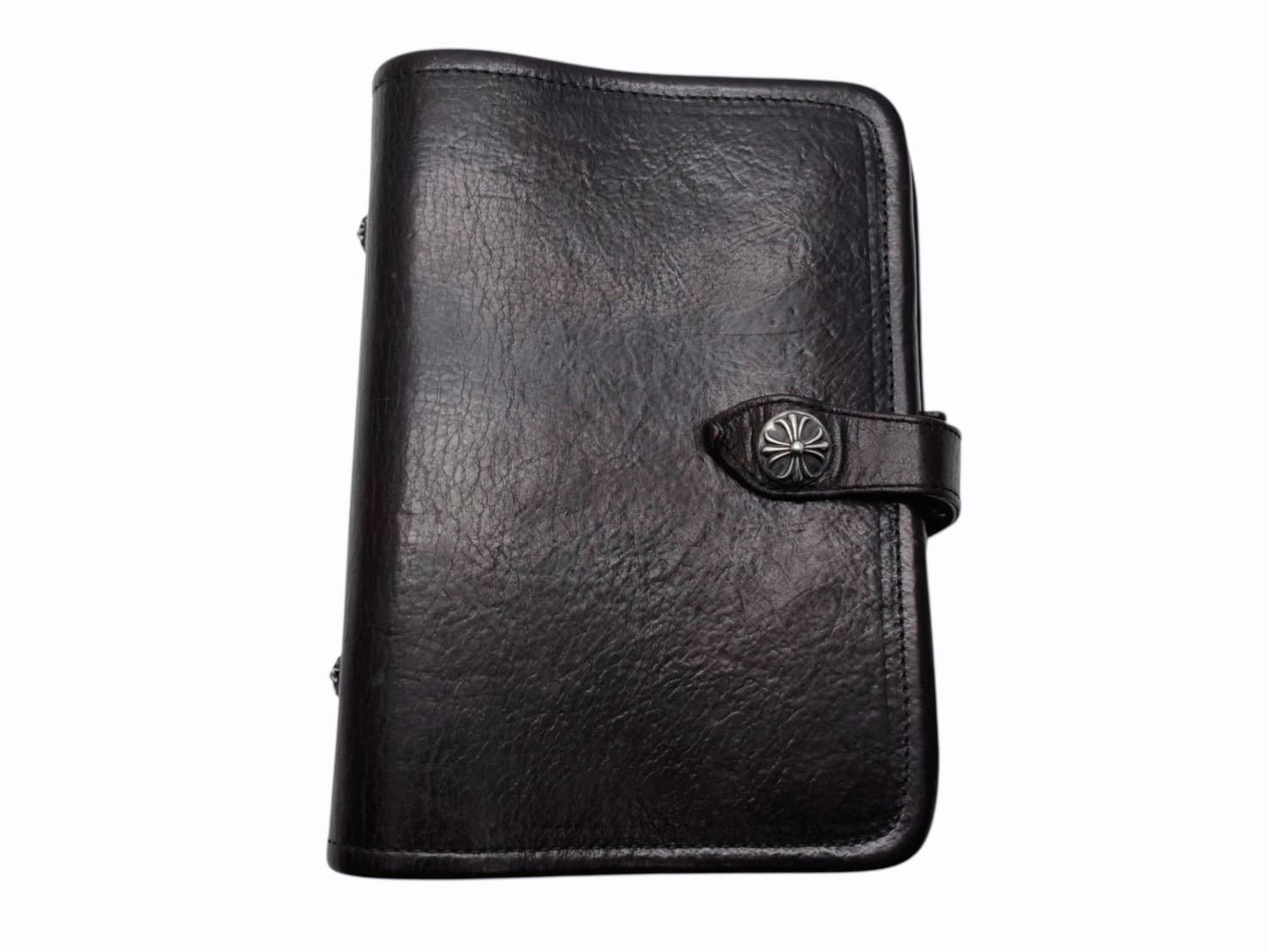 CHROME HEARTS クロムハーツ AGENDA PLAIN 手帳カバー ブックカバー クロスボールボタン シルバー925 レザー ブラック 4b006522
