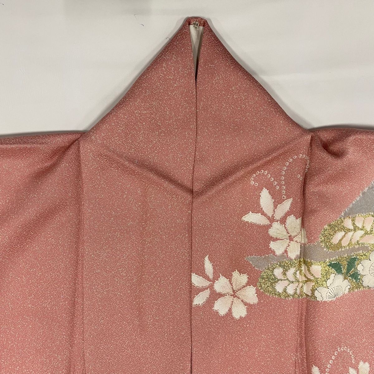 訪問着 身丈165cm 裄丈66.5cm M 袷 麻の葉 霞 灰色 正絹 名品 中古