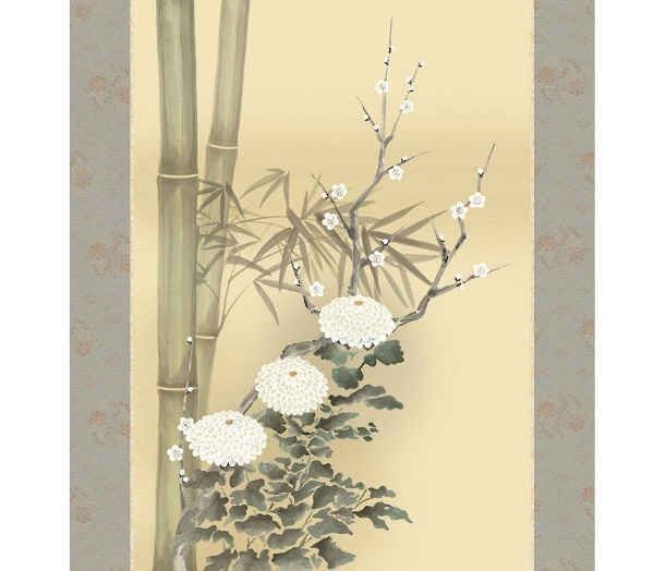 真作/大田久章/花鳥図/布袋屋掛軸HE-471 真作/大田久章/花鳥図/布袋屋掛軸HE-471