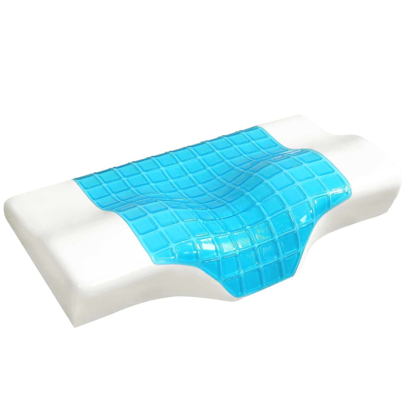 ジェル×低反発枕｜冷感枕カバー付き 枕 首が痛くならない 人気 まくら ジェル枕 安眠 快眠 低め 高め 体圧分散性 立体構造 通気性 プレゼントに最適 56×28×5.5 10.5cm MARWIL-DEMENAGEMENTS_CH