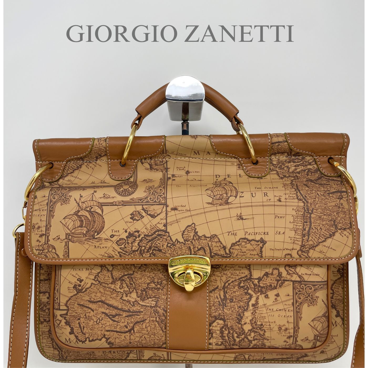 ジョルジオ ザネッティ GIORGIO ZANETTI 世界地図柄ハンドバッグ 