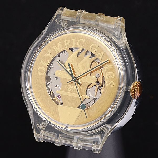 スウォッチ 自動巻 スケルトン文字盤 23石 ラウンド 裏スケ メンズ腕時計