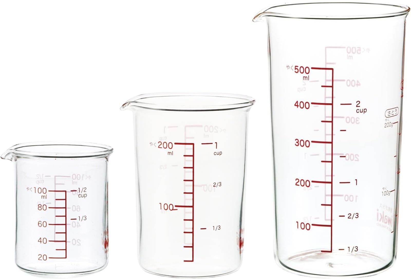 メジャーカップ 100ｍl 200ml 500ml 計量カップ 耐熱ガラス 3個セット iwaki イワキ