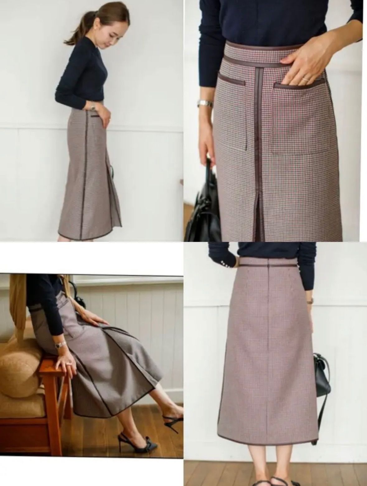 BLUELEA ブルレア レザーパイピングチェックスカート - メルカリ 