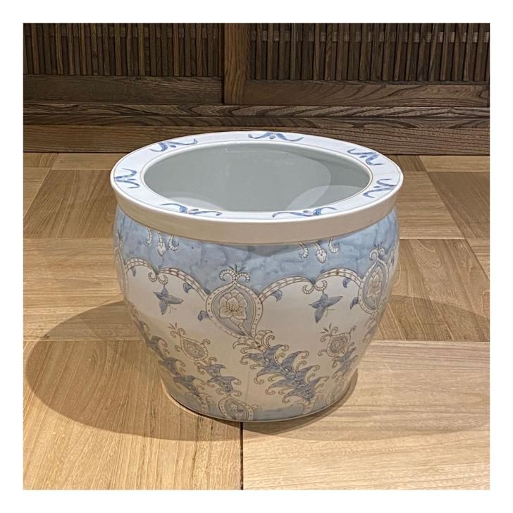 水鉢 特大 藍花 13号 睡蓮鉢 火鉢 水連鉢 和モダン ビオトープ 和 水鉢