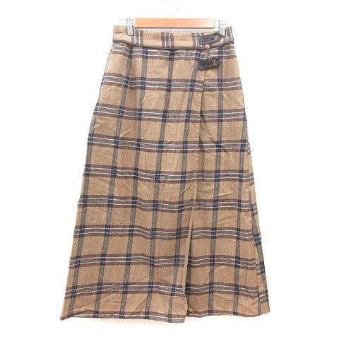 オニギリ ONIGIRI フレアスカート ミモレ ロング チェック ラップ風 11 L ベージュ /MN