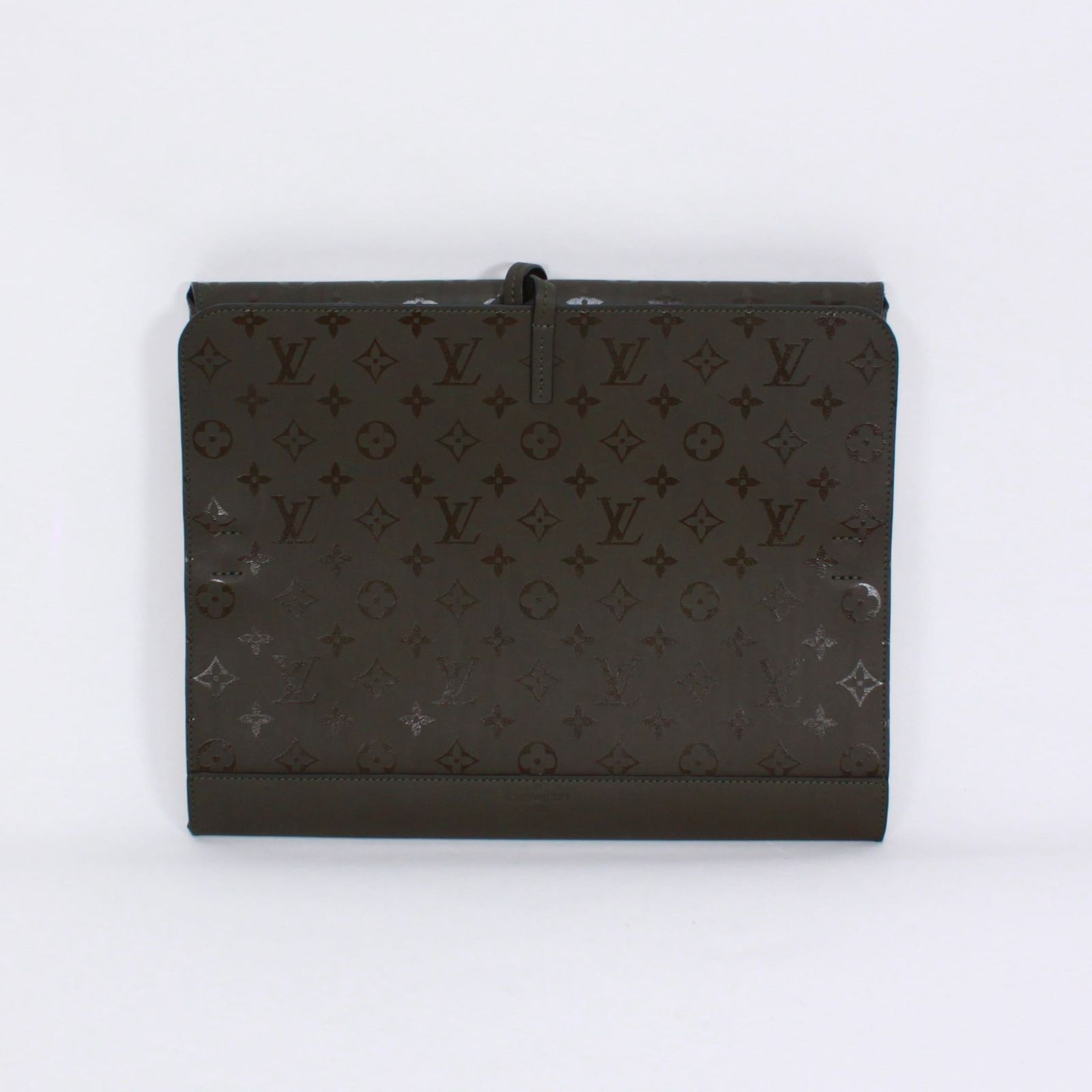 LOUIS VUITTON モノグラムイリュージョン 書類ケース レザー グリーン クラッチバッグ シルバー