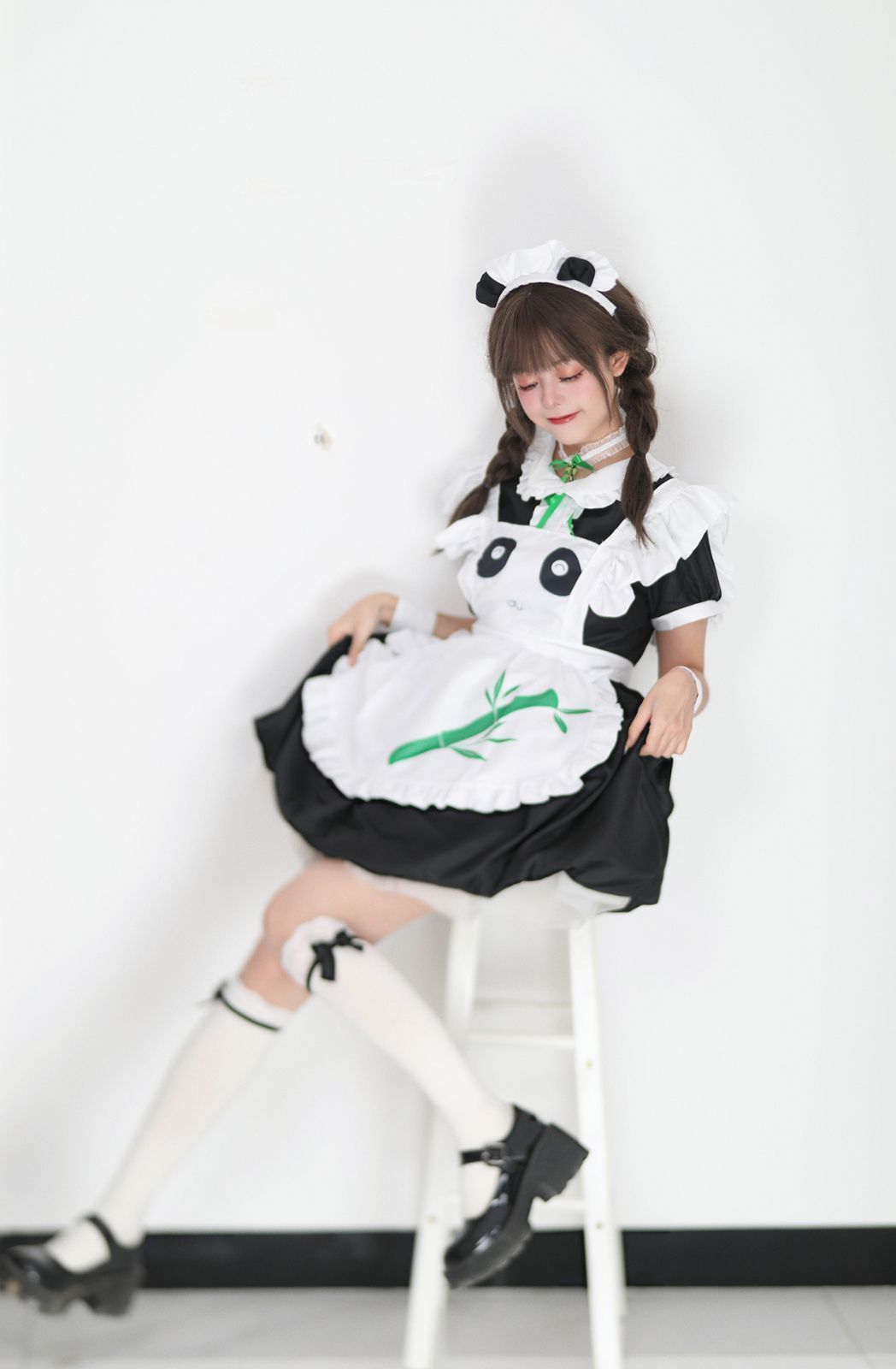 パンダメイドコスプレワンピース 白×黒