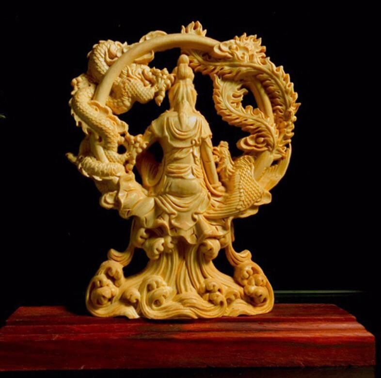 仏教美術 観音菩薩 縁起物 木彫彫刻 龍鳳呈祥観音 仏像 置物 彫刻工芸品