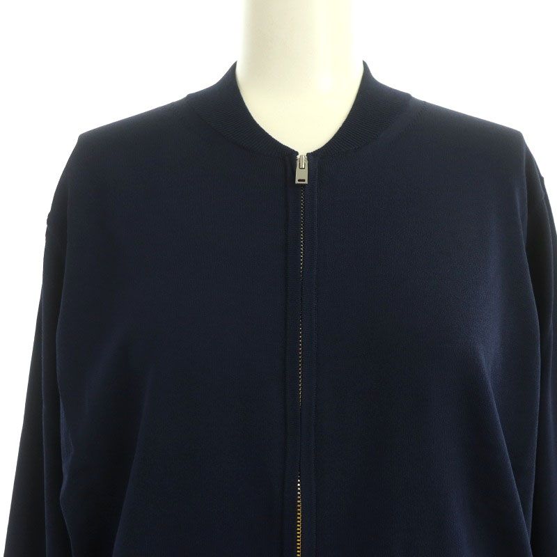 セオリー theory 22SS COMPACT CREPE ZIP UP BOMBER ニットジャケット ノーカラー 長袖 S 紺 ネイビー /NR  ■OS