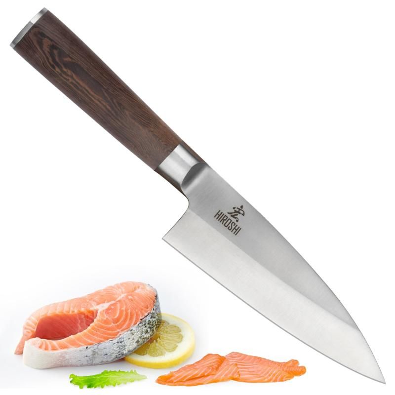 HIROSHI 高炭素ステンレス出刃包丁 和包丁 専門の魚用包丁 魚さばき 三枚おろし 肉 菜切り かぼちゃー庖丁 では包丁 よく切れる料理包丁 16CM 刃厚5.5mm 片刃 鍛造加工 家庭用 レス